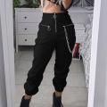 Black Streetwear Women Casual Pants Gothic Punk Grunge Harem Pants With Chains Black Female Long Trousers. 