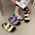 Birkenstock Double Belt Buckle Flat Soft Leather Sandals for Women2023Summer Buckle Casual Roman Shoes Open Toe Beach Shoes.