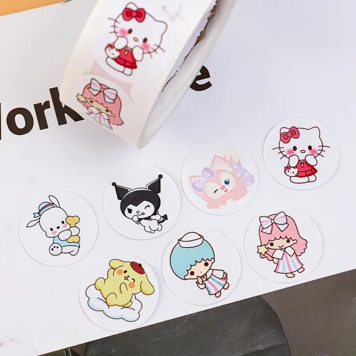 500PCS%20Sanrio%20Sweating%20Sticker%20Round%20Seal%20Sticker%20Self-adhesive%20Label%20Children's%20Cartoon%20Roll%20Roll%20Sticker%20-%20Image%202