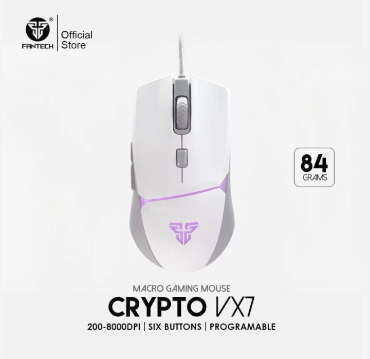 FANTECH CRYPTO VX7 Gaming Mouse 8000DPI and 6 Buttons Macro Huano 10M Switch Game RGB Wired Mouse For Laptop PC Gamer Mice