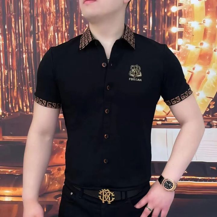 Luxury Printed Polo Shirt for Men Summer Short Sleeve T-shirts Slim Fit Lapel Casual POLO Social Business Office Polo Tee Tops