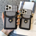 Houndstooth Cross-Body Lanyard Card Holder for Samsung s23 Phone case iphone14 Soft note20 Protective Sleeve A53. 