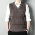 New Business Casual Men's Tank Top Printed Knitted Sweater Tank Top Autumn New Mens Vest Clothes. 