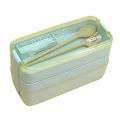 Triple Layered Bento Style Box Eco-Friendly Lunch Box With Cutlery Kids & Adults Wheat Straw Dinnerware Food Storage Container.