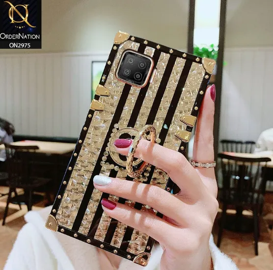 Oppo A16 Luxury Square Golden Phantom Flowers Glitter Phone Case