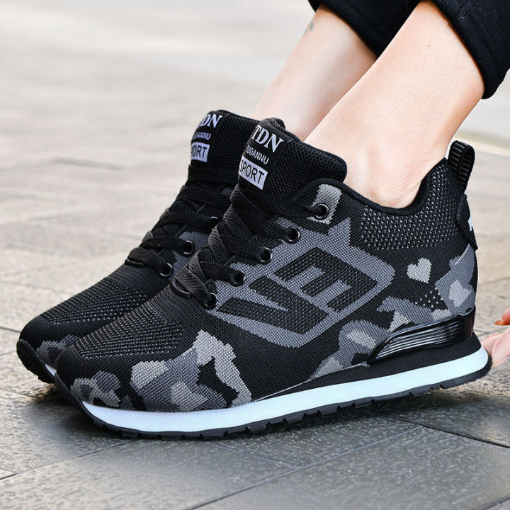Outdoor Leather Canvas Shoes Women's Shoes Mesh Height Increasing Insole6cmStudent Sneakers Non-Slip Wear-Resistant Tide
