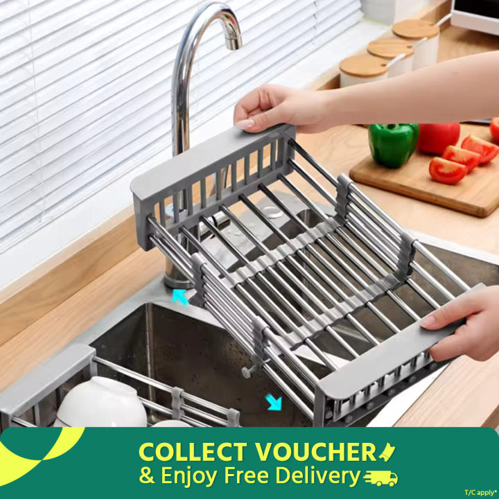 Adjustable Stainless Steel Dish Drainer - Expandable Sink Organizer ...