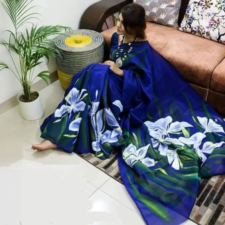 Exclusive Designer Hand Print Half Silk Saree for Women with Blouse Piece, Lightweight Georgette Sari