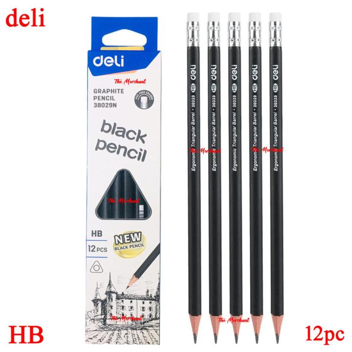 Deli 38029N Black Triangular Pencil - Black - HB - 12pc