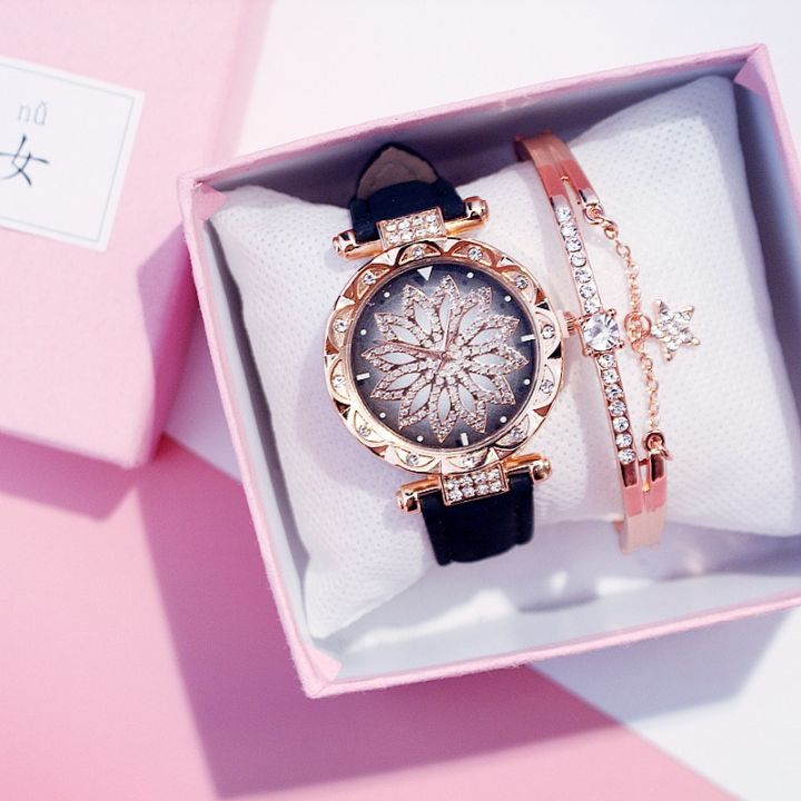LooKeo mall Women Starry Sky Watch Luxury Rose Gold Diamond Watches Ladies Casual Leather Band Quartz Wristwatch Female Clock zegarek damski