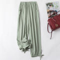 Cotton Poplin Pants Women's Lace-up Bloomers Summer New Fashion Casual Loose Solid Color Pocket Artificial Cotton Cropped Pants.