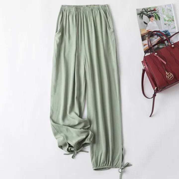 Cotton%20Poplin%20Pants%20Women's%20Lace-up%20Bloomers%20Summer%20New%20Fashion%20Casual%20Loose%20Solid%20Color%20Pocket%20Artificial%20Cotton%20Cropped%20Pants%20-%20Image%203