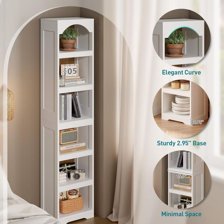 Furnisha%20Craft%206-Tier%20Arched%20Bookcase%20with%20Top%20Design,%20Modern%20Farmhouse%20Tall%20Open%20Bookcase%20Skinny%20Display%20Corner%20Storage%20Bookshelf%20for%20Home%20Office,%20Living%20Room,%2072/16%20-%20Image%202