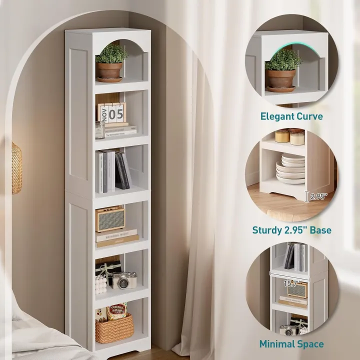 Furnisha%20Craft%206-Tier%20Arched%20Bookcase%20with%20Top%20Design,%20Modern%20Farmhouse%20Tall%20Open%20Bookcase%20Skinny%20Display%20Corner%20Storage%20Bookshelf%20for%20Home%20Office,%20Living%20Room,%2072/16%20-%20Image%202