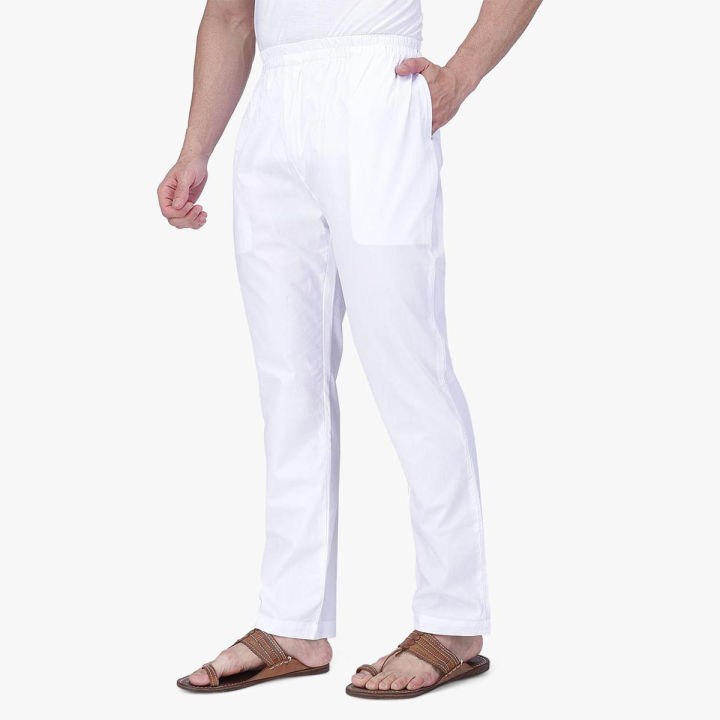 Stylish White Color Cotton Pant Pajama For Men