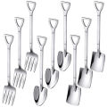 9 Pieces Shovel Spoon Fork Shovel Coffee Spoon Shovel Handle Dessert Spoon Ice Cream Spoon Shovel Shape Fork Fruit Fork.