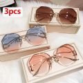 3pcs/set Rimless Sunglasses Women Metal Female Vintage Ladies Stylish Design Oversized Square Sun Glasses UV400. 