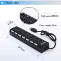 HXSJ Hot USB Hub 7 Port USB 2.0 Independent Switch Indicator High Speed Ultra Slim Splitter Hub with USB Cable. 