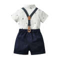 2024 Summer New Male Baby One Year Old Gentleman Two Piece for Infants Young Children Banquet Dresses, Bowtie and Strap Set. 
