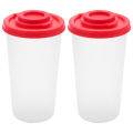 2 Large Salt and Pepper Shakers with Red Covers Lids Jar Dispenser.