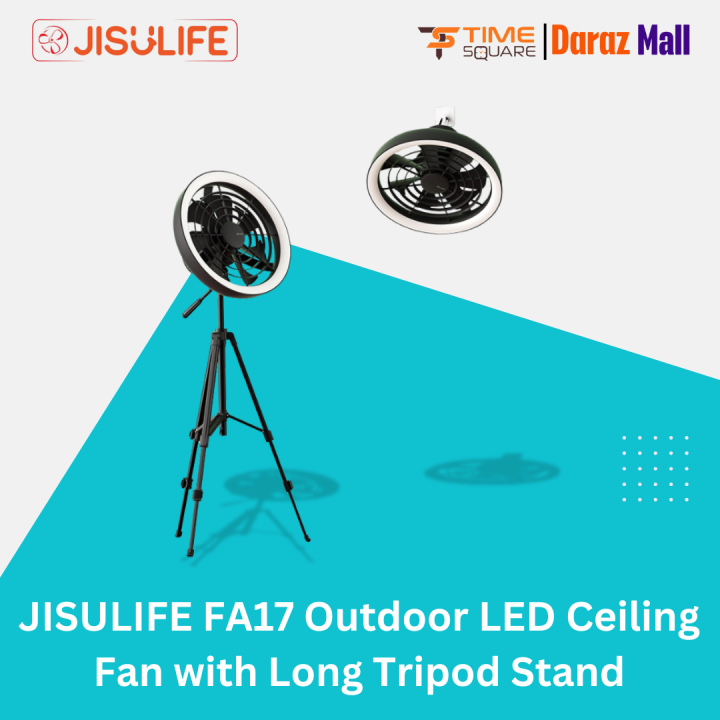 JISULIFE FA17 Outdoor Camping Ceiling Fan LED Light With Small & Large Stand- Time Square