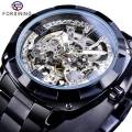 Forsining Men Skeleton Automatic Mechanical Watch Black Transparent Gear Stainless Steel Band Vintage Watches For Man Dress Gift. 