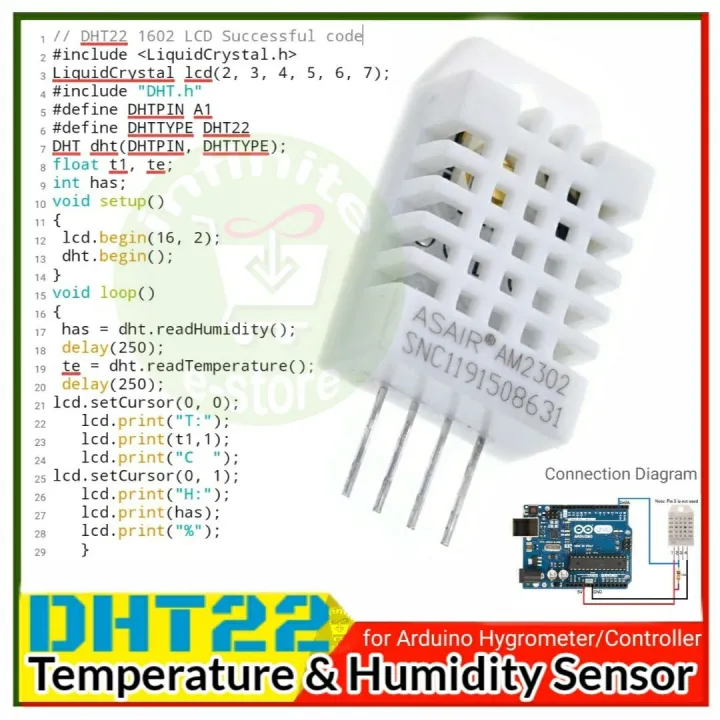 DHT22 Asair AM2302 Digital Temperature and Humidity Sensor DHT-22 DIY KIT for Made Hygrometer Humidity and Temperature Controller use in Arduino Uno R3 Replace DHT11 DHT21 18B20 LM25Dz SHT11 SHT15 Sensors