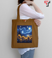 Trinklet Illustrated Sunflower design Printed Purple and Brown Canvas Tote Bag with Zipper for Girls. 