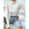 Knit Sweater Solid Turtleneck Pullover Casual Ribbed Basic Women Sweaters Slim High Quality Top Autumn Winter Women Clothes. 