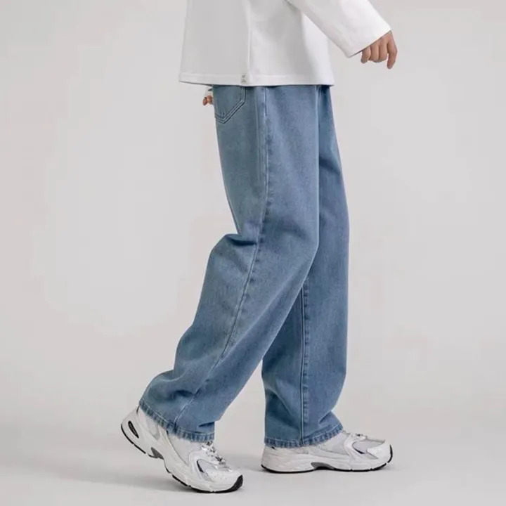 Korean%20Fashion%20Men's%20Baggy%20Jeans%20Classic%20All-match%20Solid%20Color%20Straight-leg%20Denim%20Wide-leg%20Pants%20Male%20Light%20Blue%20Grey%20Black%20-%20Image%204