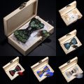 KAMBERFT design handmade feather bow tie brooch wooden box set high quality men's bowtie leather tie for wedding party banquet.