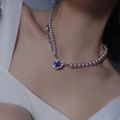 Sweet Exquisite Trendy Clavicle Chain Choker Purple  Female Alloy Adjustable Fashion Jewelry Love Heart Necklace  Earrings Women Stud Earrings. 