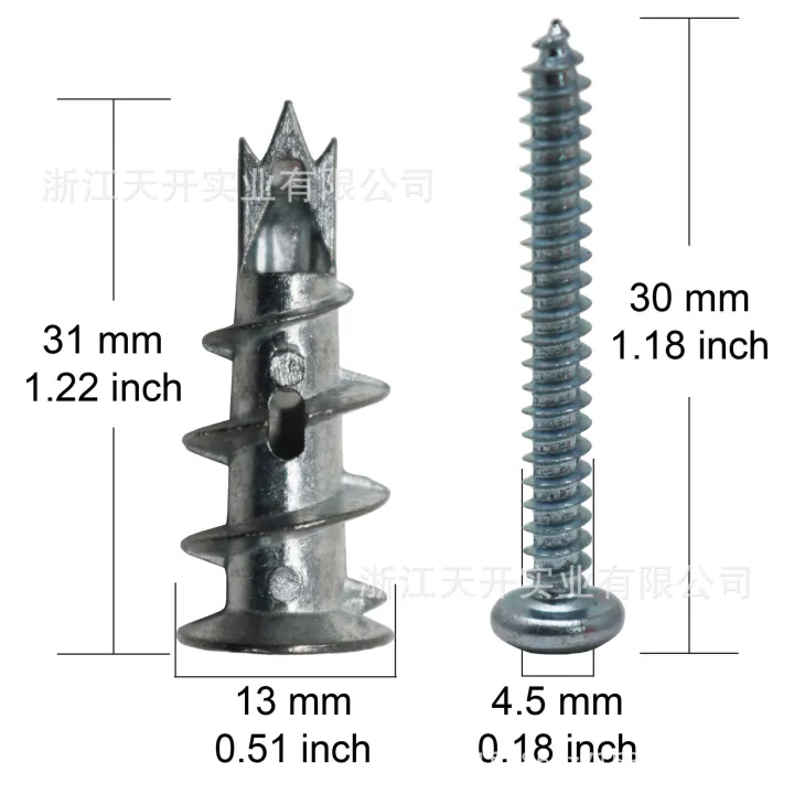 Tiankai%20factory%20direct%20gypsum%20board%20zinc%20alloy%20three-pointed%20anchor%20bolt%20with%20screw%20spiral%20rubber%20plug%20expansion%20kit%20-%20Image%205