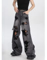 Men's Distressed Beggar Hole Hip-hop Baggy Jeans Y2k Streetwear Wide Leg Straight Loose Denim Cargo Pants. 