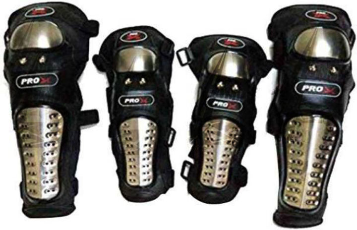 Pro Biker Alloy Steel Elbow Guard Knee Guard Shin Protector for Bikers Riders Bike Motorcycle (Black Set of 4)