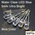 Water Clear LED Blue 5mm Ultra Bright-50Pcs. 