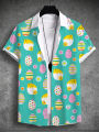 Summer Hawaiian Shirt Unisex Shirt Rabbit Egg Happy Easter Turndown Street Outdoor Short Sleeve Button-Down Print Men's Clothing. 