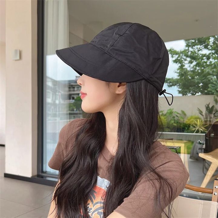 2024 Foldable Wide Brim Ponytail Sun Hat Drawstring Adjustable Cap Summer Quick-dry Visor Fisherman CapFor Women Beach Hat
