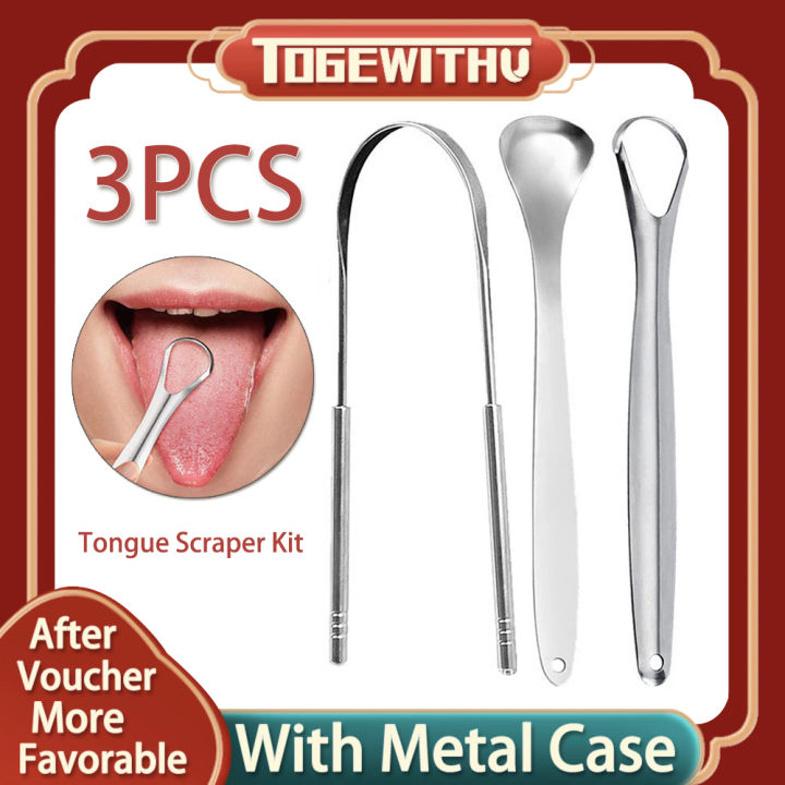 【Lejia】3 PCS Tongue Scrapers with Metal Case, Tongue Scraper Kit for Kids Premium Metal Tongue Scraper Cleaner Great for Oral Hygiene Bad