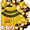 Birthday Decoration Combo Pack With Banner, Foil Curtains, Balloons, Star Foil, Confetti Balloons, Balloon Pumper, Balloons Arc and Glue Dot. 
