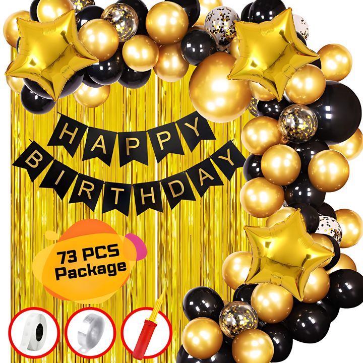 Birthday Decoration Combo Pack With Banner, Foil Curtains, Balloons, Star Foil, Confetti Balloons, Balloon Pumper, Balloons Arc and Glue Dot