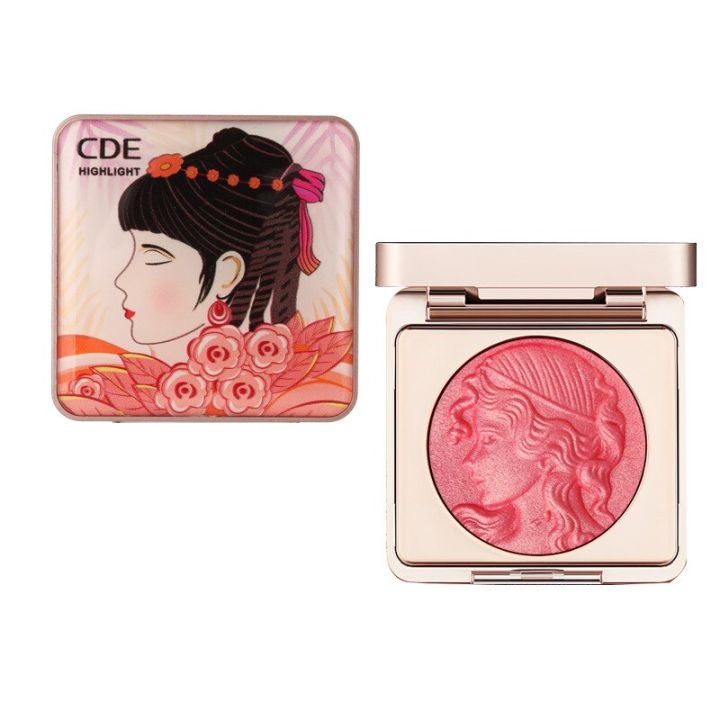 CDE Highlighter Blush Peach Pallete 2 ColorsFace Blush Mineral Pigment Palette Shining Blusher Facial Shadow Cosmestics Powder