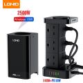 LDNIO SKW6457 2500W Tower Socket QC 3.0 USB+PD 30W Power Socket Extension Sockets Smart Desktop Tower Power Strip with 6 UK Outlet Plugs.