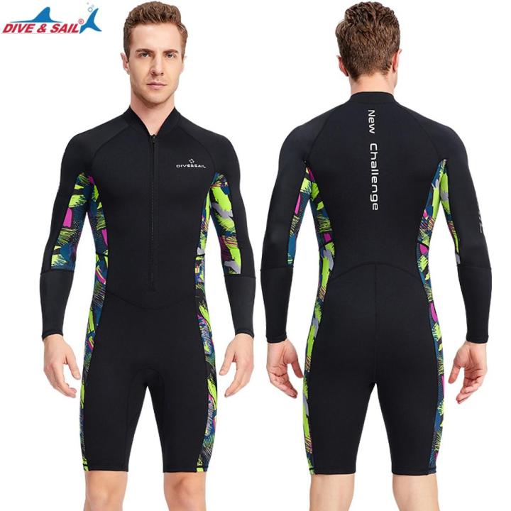 Men's Wetsuits 1.5/mm Neoprene 0.5mm Lycra Front Zip Long Sleeve Shorty Dive Skin Snorkeling, Surfing,Canoeing, Swimming