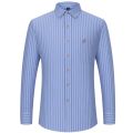 Fashion Men's Long Sleeve Casual 100% Cotton Striped Oxford Shirt with Embroidered Chest Pocket Standard-fit Button-down Shirts.