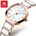 Olevs 5877 White Ceramics Watchstrap Analog Wristwatch for Women. 
