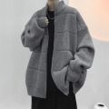 Japanese Zipper Knitted Cardigan Coat Autumn/winter Solid High Neck Sweater Male Lazy Style Loose Knitwear Men's Winter Clothes.
