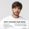 Bob Pixie Cut Wig for Men Light Brown Short Straight Synthetic Layered Wig with Bangs Natural Looking Hair for Cosplay Daily. 
