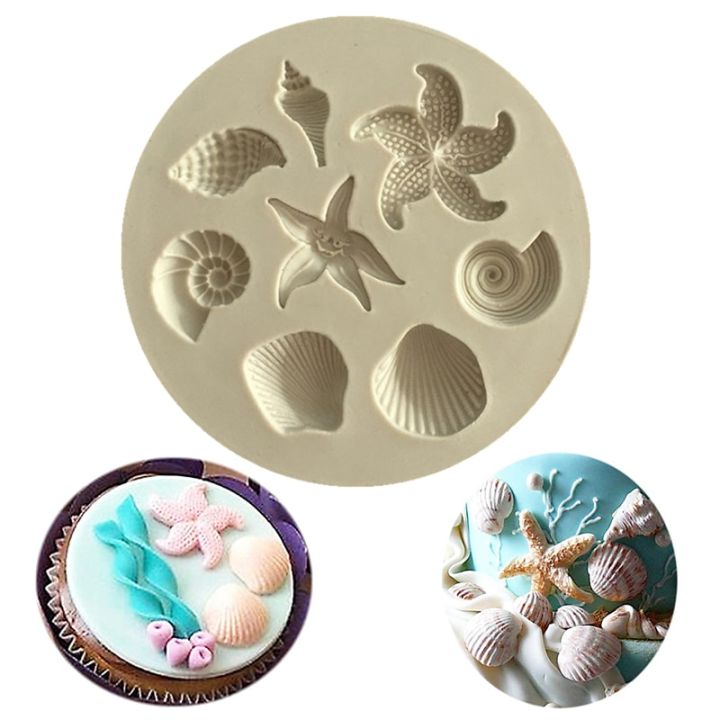 Marine Theme Cake Fondant Silicone Mold Seashell Conch Starfish Fish Under the Sea Style Pastry Baking Molds for Cookie Candy