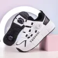 Kids 2-Wheel Roller Skate Shoes With Rotating Buckle Children Deformation Parkour Runaway Boy Girl Gift Blade Flying Sneakers. 